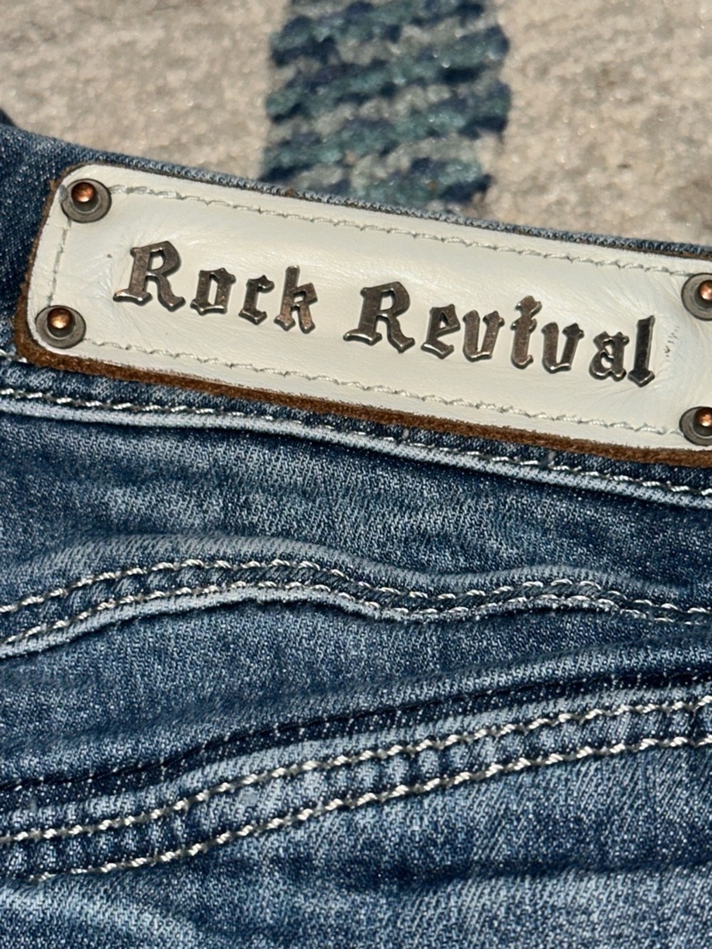 Rock Revival Dark Blue Flare Jeans with Embroidered Back Pockets - Picture 4 of 11
